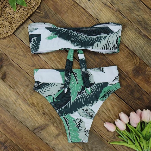 🌴SHIPS NOW🌴 Leaf Print Tie Bandeau Bikini - Picture 5 of 8